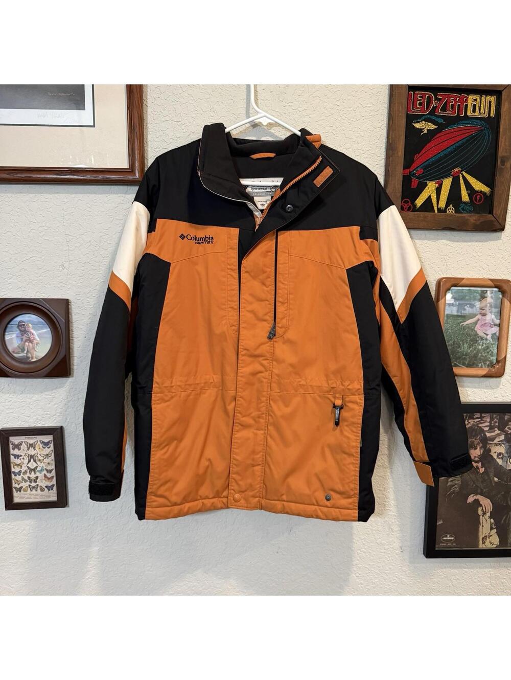 Vintage 90s Columbia Core Vertex Coat Orange/Black Sportswear Jacket Kids 14/16